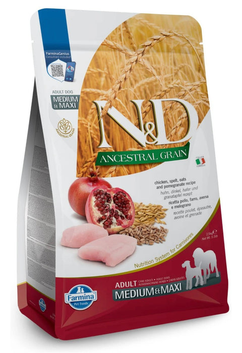 Farmina N&D Ancestral Grain Chicken & Pomegranate Medium & Maxi Adult Dry Dog Food 5.5