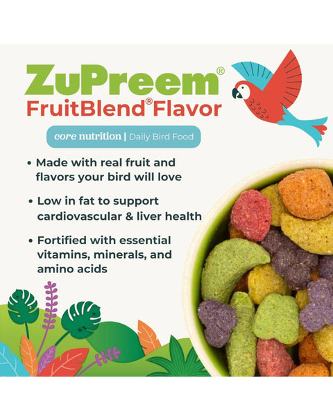 ZuPreem FruitBlend Flavor Pellets Bird Food for Large Birds, 3.5 lb - Daily Blend Made in USA for Amazons, Macaws, Cockatoos