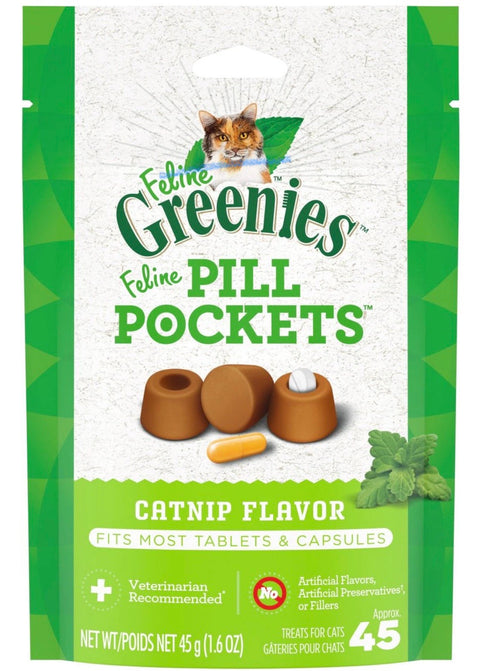 Greenies Pill Pockets Feline Catnip Flavor Natural Soft Adult Cat Treats, 1.6-oz pouch