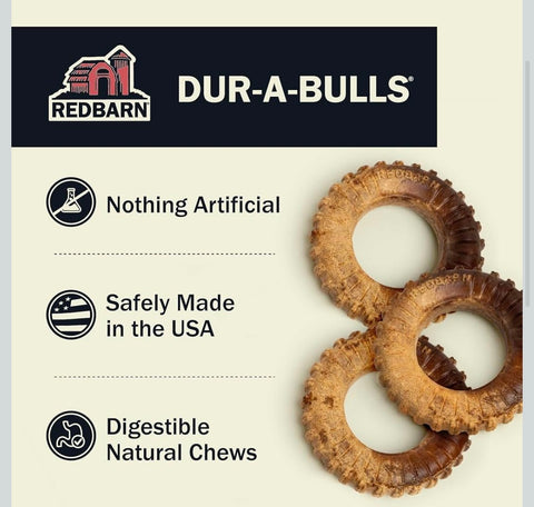 Redbarn Natural Dur-A-Bulls Treats for Dogs - 3 Large Tires - Hickory Flavor - Made in USA Long Lasting 100% Digestible No Artificial Ingredients or Plastic
300