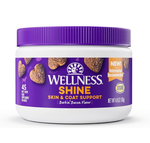 Wellness Barkin' Bacon Flavored Soft Chew Skin & Coat Supplements for Dogs, 45 Count
