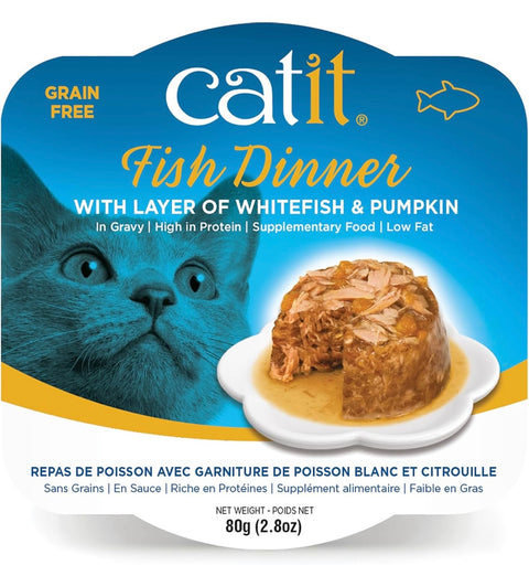 Catit Fish Dinner with Whitefish & Pumpkin – Hydrating and Healthy Wet Cat Food for Cats 2.8 oz