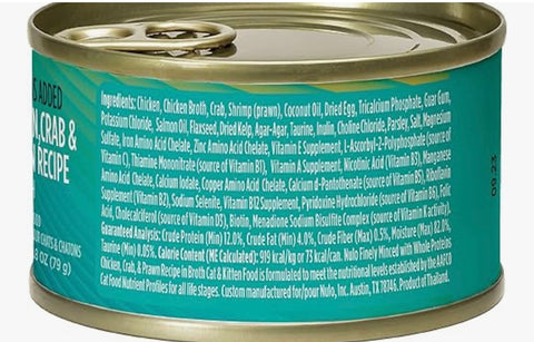 Nulo Grain-Free Minced with Whole Proteins Wet Canned Cat and Kitten Food, Chicken, Crab, and Prawn in Broth, 2.8 Ounce,