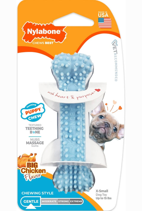 Nylabone Puppy Teething & Soothing Flexible Chicken Flavor Chew Dog Toy Blue, X-Small