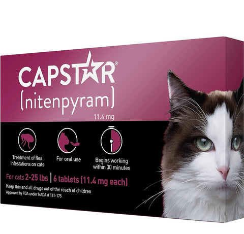 Capstar (nitenpyram) for Cats, Fast-Acting Oral Flea Treatment for Cats 2-25 lbs, Vet-Recommended Flea Medication Tablets Start Killing Fleas in 30 Minutes, 6 Doses