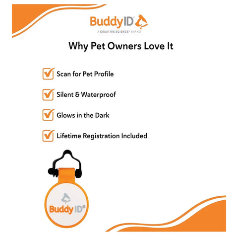 BuddyID BuddyBadge Silicone Pet Collar Tag with QR Code, Waterproof and Jingle-Free, Glow-in-the-Dark, Includes Lifetime Registration and Customizable Digital Profile, 1 ct