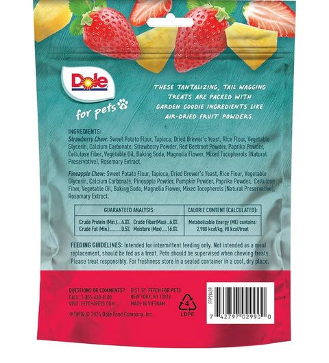 Dole Freshly Fetched Dog Chews, Strawberry & Pineapple Flavored Dog Treats, 7oz, No Wheat, Corn, Soy, Artificial Flavors, Colors, or Preservatives