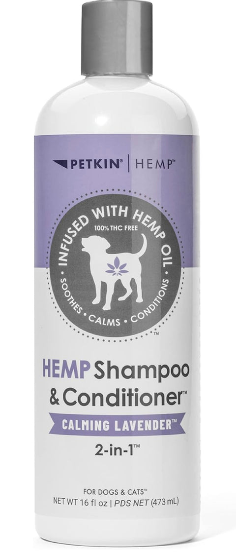 Petkin Hemp Shampoo & Conditioner for Dogs and Cats – with Hemp Oil & Calming Lavender Extract, 16 fl oz – Soothes, Calms & Conditions, Keeps Pet Smelling Great – for Home and Travel