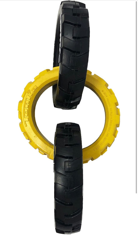 Tonka Rubber 3-Ring Tug Dog Toy, Lightweight, Durable and Water Resistant, 10.5 Inches, for Medium/Large Breeds, Single Unit, Yellow/Black