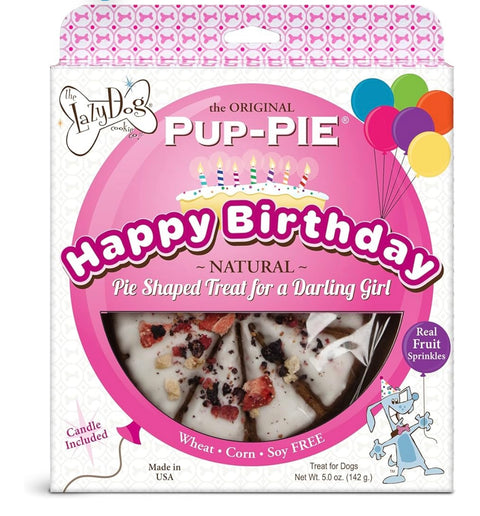 The Lazy Dog Cookie Co. Original Pup-Pie, Happy Birthday for A Darling Girl, Dog Birthday Treat, Pre-Sliced into 10 Dog Biscuits, Made in USA, 6 in., 5 oz.