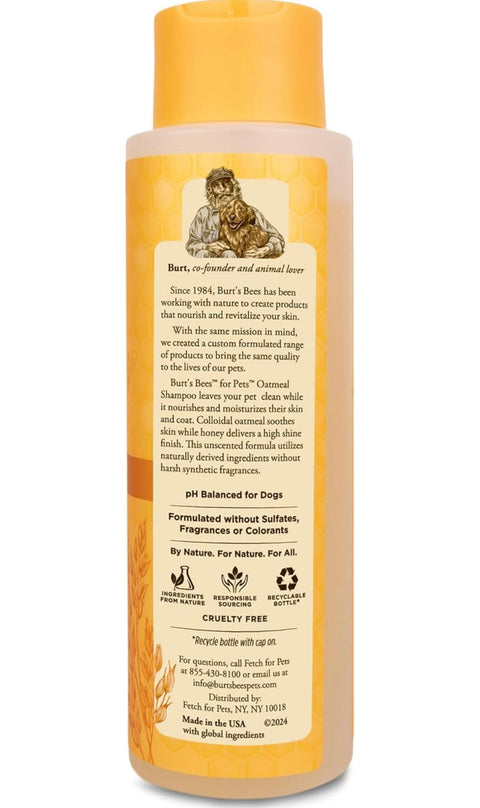 Burt's Bees for Pets Oatmeal Dog Shampoo - Soothing Shampoo for Dogs - Gentle Dog Shampoo for Sensitive Skin - Moisturizing Pet Care with Colloidal Oat Flour & Honey - Fragrance Free, 16 Oz