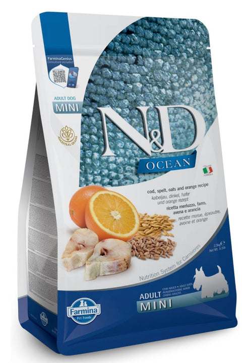 Farmina N&D Ocean Codfish & Orange Ancestral Grain Mini Adult Dry Dog Food5.5 lbs