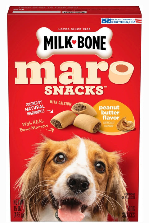 Milk-Bone MaroSnacks Peanut Butter Flavor with Bone Marrow Crunchy Dog Treats, 15-oz box