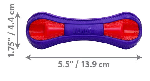 KONG Duets Duos Bouncy Dual Color Squeaky Toy fot Dogs (Bone, Small)