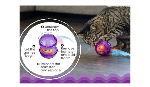 Catstages Hamster Ball Interactive Treat-Dispensing Ball Puzzle Cat Toy with Removable Squeaking Plush Hamster, Purple