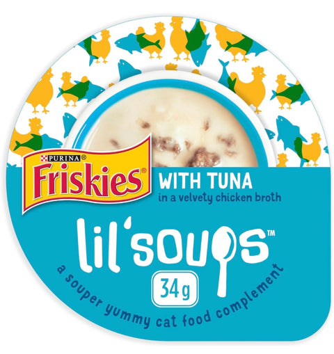 Purina Friskies Natural, Grain Free Wet Cat Food Lickable Cat Treats, Lil' Soups With Tuna in Chicken Broth 1.2 oz