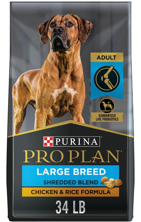 Purina Pro Plan Adult Large Breed Shredded Blend Chicken & Rice Formula Dry Dog Food, 34-lb bag