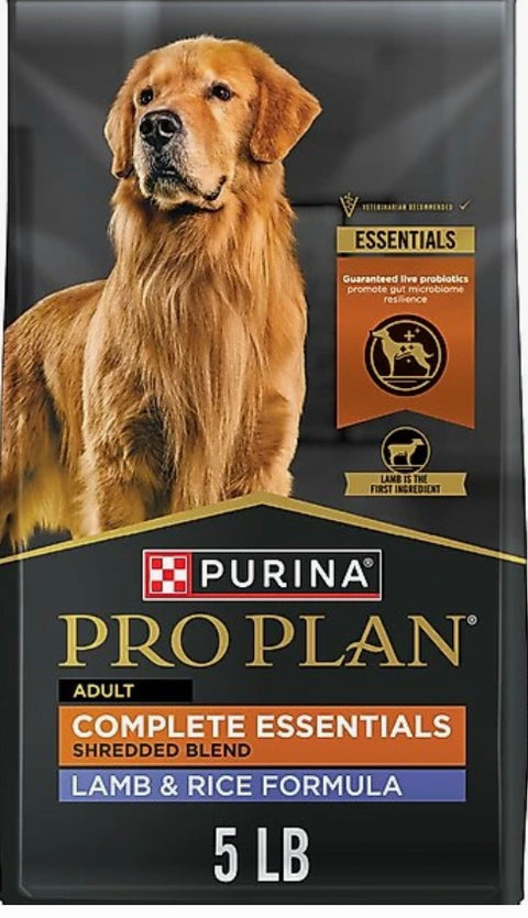 Purina Pro Plan Complete Essentials Shredded Adult Blend Lamb & Rice with Probiotics Dry Dog Food, 5-lb bag
