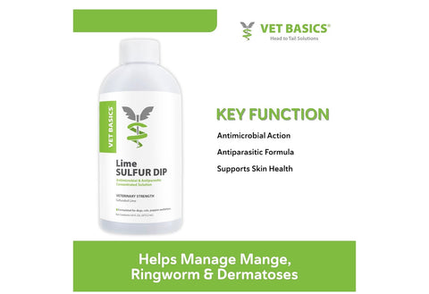 Vet Basics Lime Sulfur Dip – Skin Itch Relief Concentrated Antimicrobial & Antiparasitic Solution for Dogs, Cats, Puppies, Kittens & Horses, Helps Manage Ringworm, Mange, Skin Irritation, 16oz