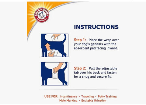 Arm & Hammer For Pets Male Dog Wraps, Medium Ultra-Absorbent, Adjustable Male Dog