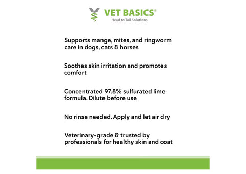 Vet Basics Lime Sulfur Dip – Skin Itch Relief Concentrated Antimicrobial & Antiparasitic Solution for Dogs, Cats, Puppies, Kittens & Horses, Helps Manage Ringworm, Mange, Skin Irritation, 16oz