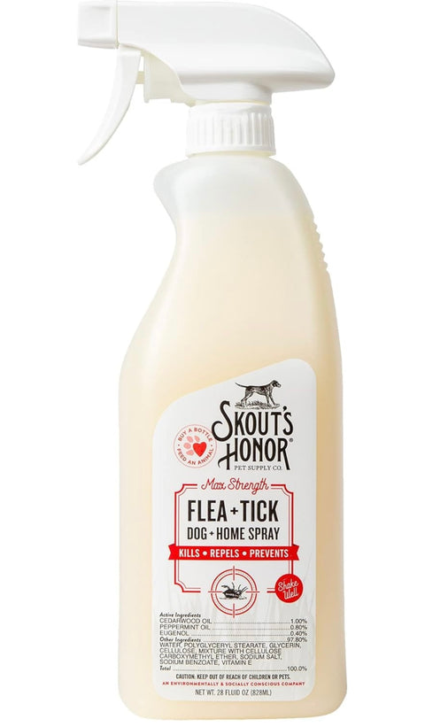 Skout's Honor Flea + Tick Dog & Home Spray - Natural Peppermint & Cedarwood Formula, Protects from Fleas, Ticks, and Mosquitos, 28 oz