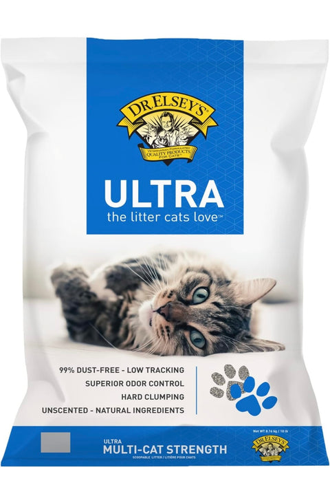 Dr. Elsey's Premium Clumping Cat Litter - Ultra - 99.9% Dust-Free, Low Tracking, Hard Clumping, Superior Odor Control, Unscented & Natural Ingredients 18 lbs