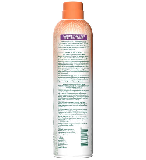 TropiClean Cat Flea and Tick Treatment Spray, Continuous Gentle Mist, Prevent & Control by Contact, Powerful & Natural Defense, Made in USA, 14oz