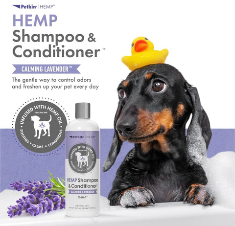 Petkin Hemp Shampoo & Conditioner for Dogs and Cats – with Hemp Oil & Calming Lavender Extract, 16 fl oz – Soothes, Calms & Conditions, Keeps Pet Smelling Great – for Home and Travel