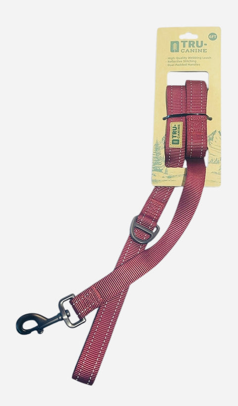 tru canine 6 feet webbing leash burgundy color