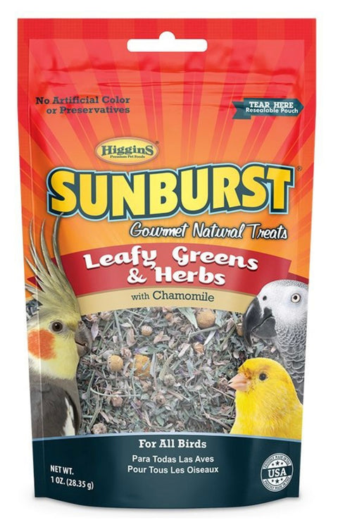 Higgins Sunburst Gourmet Treats Leafy Greens & Herbs Bird Food, 1-oz bag