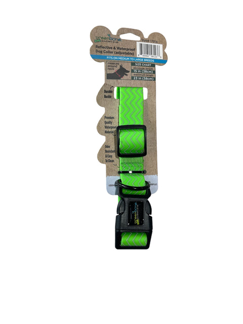 greenbone reflective and waterproof dog collar lime green