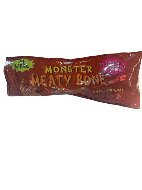 all natural monster bone hand trimmed rich meaty flavor 18 inches long