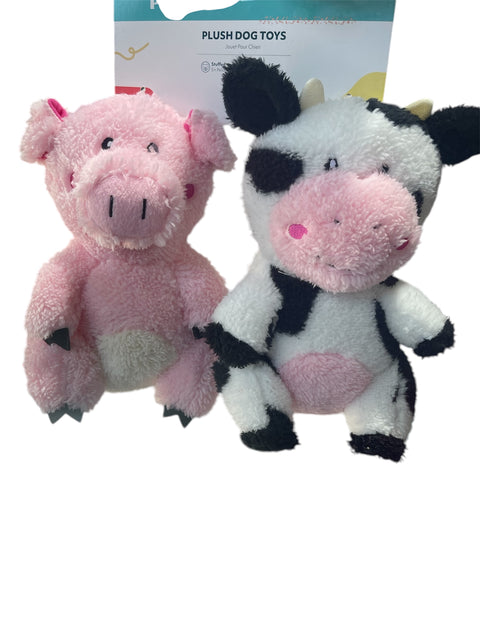 zippy paws dog toy 2 pack pig and cow