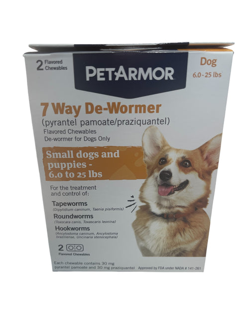 petarmor 7 way de wormer small dogs and puppies 2 chewable tablets