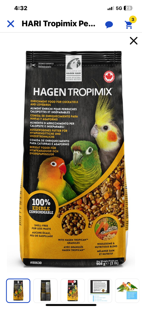 Hari Tropimix Peanut Flavored Lovebird & Cockatiel Bird Food, 2-lb bag