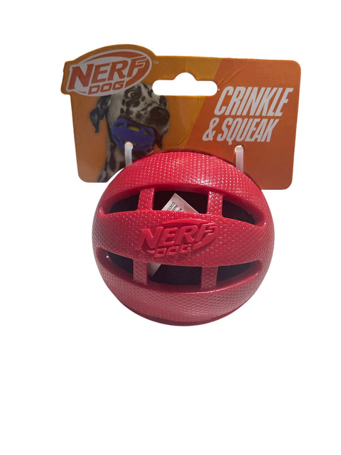 nerf dog crinkle and squeak ball red