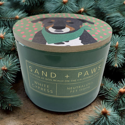 sand and paws candle white cypress
