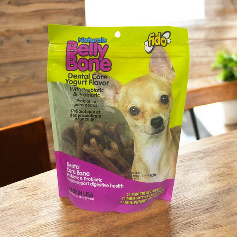 natural belly bone dental care with prebiotics and probiotics 8oz 21mini treats for dogs 4-18 lbs