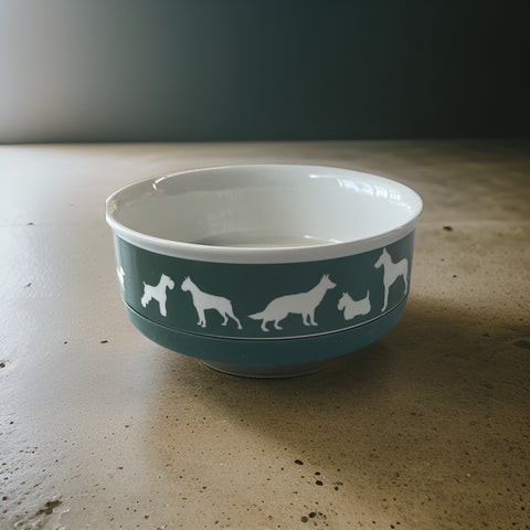 pet bowl green and white dogs printed 6x6 microwave safe