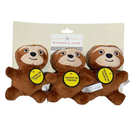 barker and jane dog toy 3 pack sloth squeakers