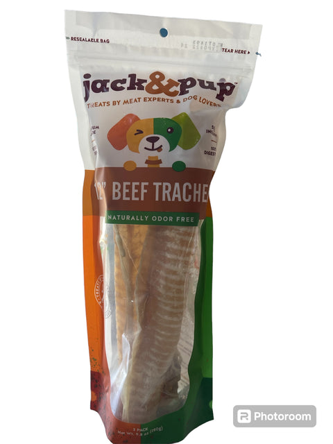 Jack&Pup 12" Beef Trachea for Dogs | All Natural Single Ingredient Dog Treat Dog Trachea Chews | Savory and Fun Treat for Dogs 3 pack