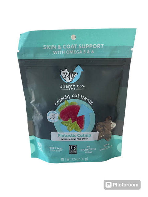 shameless pets crunchy cat treats tuna and cat nip 2.5 oz