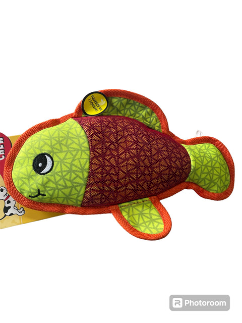 yap and chew dog toy squeaker red and green fish