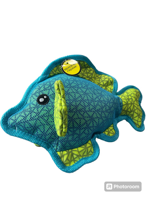 pet toy roar bite and rip squeaker blue fish