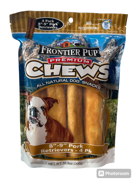 4 pack frontier pup premium chews all natural dog snack 9” pork