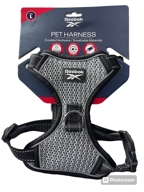 reebok pet harness gray and white