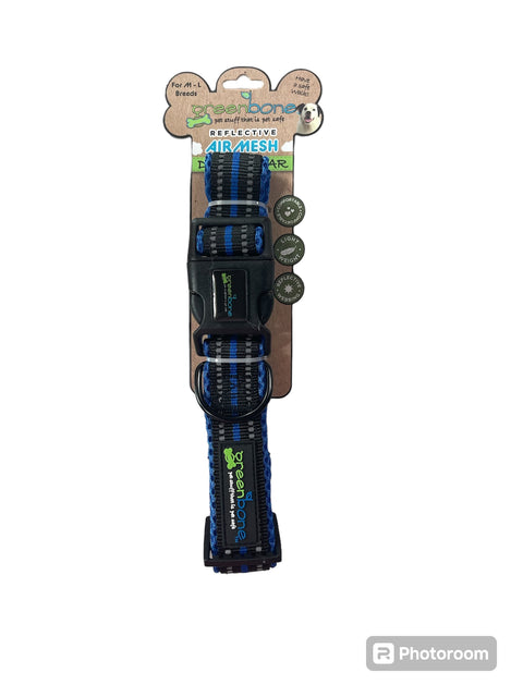 greenbone reflective air mesh dog collar blue - black