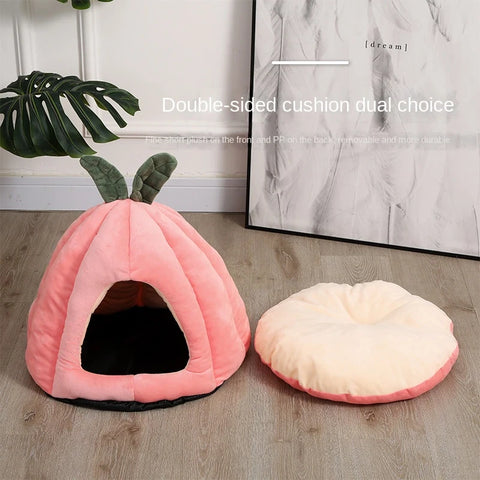 Cat and Small Dog Pumpkin Bed Green