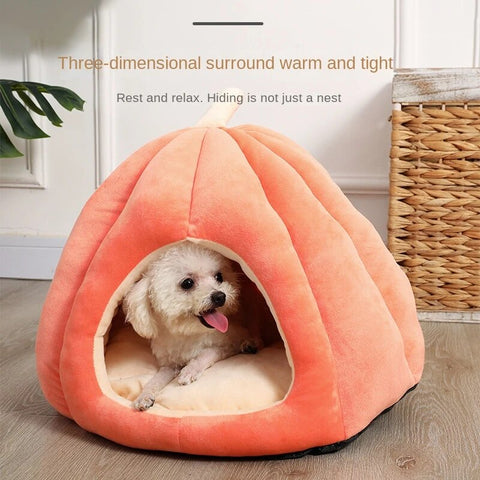 Cat and Small Dog Pumpkin Bed Orange